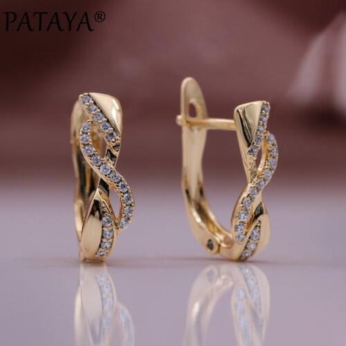 PATAYA New Micro Wax Inlay Natural Zircon Drop Earrings 585 Rose Gold Vintage Daily Fashion Jewelry Women Hollow Metal Earrings