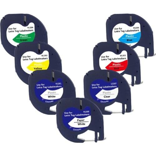 5pcs 91201 12mm Compatible Dymo LetraTag 91331 91221 59422 59421 91200 Heat-sensitive Tape for LT-100H/100T PLUS QX-50 printer