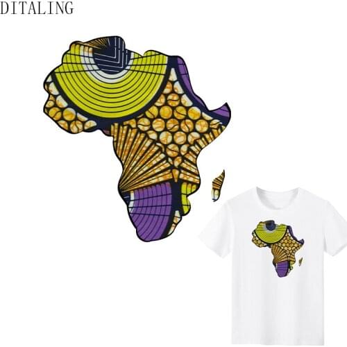 African Map Iron On Transfers For Clothing DIY Men T-Shirt Hoodie Thermal Sticker Ankara Print Afro Map Ironing Patch On Clothes