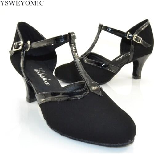 Ballroom Dance Shoes Women Dance Competition Shoes Low Heel 6cm 5cm Practice Black Flock Closed Toe Standard Ballroom Dance Shoe