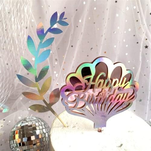Mermaid Decor Fishtail Shell laser silver Cake Topper Letter Decoration for Kid Birthday Party Wedding Supplies Cute Gifts
