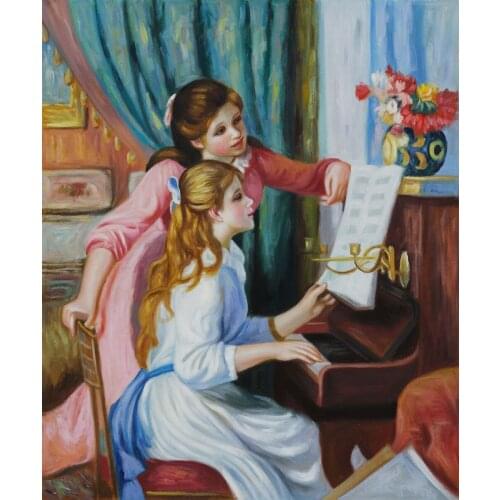 High quality Oil painting Canvas Reproductions Young Girls at the Piano By Pierre Auguste Renoir hand painted