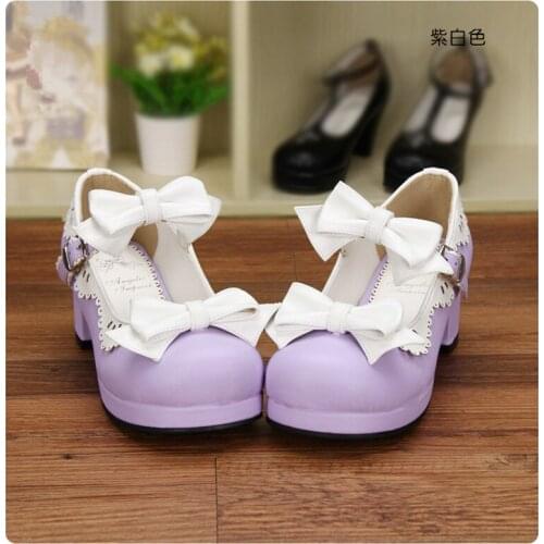 Japanese round head sweet Lolita shoes lace bow thick with princess dress maid shoes Bowknot Princess Kawaii Girl Women Shoes