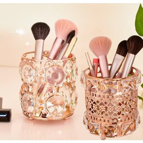 1Pc Hollow Crystal Cosmetic Brush Holder Eyebrow Pencil Lipstick Organizer Desktop Decorative Storage Cup