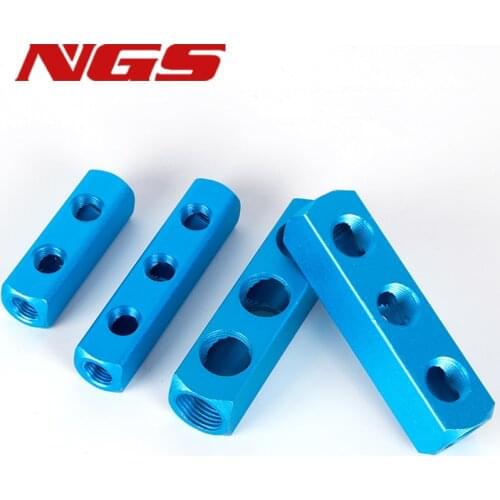 2~20 Holes 1/4" Female Thread Pneumatic Components Quick Coupling Base Air Exhaust Multi-pipe Gas Row Aluminum Strip Blue