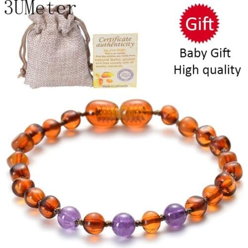 3UMeter Fashion Natural Amber Baby Bracelet Children Baby Teeth Amethyst Amber Bracelet Gift Drop Shipping