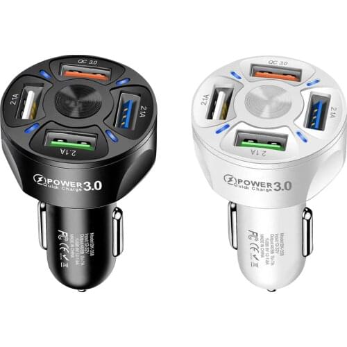 4 Port USB QC3.0 Fast Car Charger LED Light Dispaly Car Usb Charger For Iphone 7 8 XR XS Max 11Pro Samsung A10 Xiaomi 8