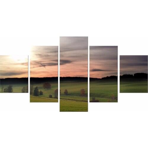 5 Pieces Free Shipping Sunset Grassland Canvas Painting Landscape Prints Modern for Living Room Home Decor Wall Art Framed