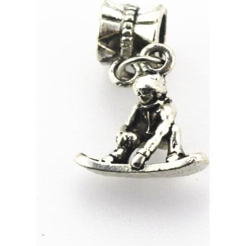 50pcs/lot Antique Silver Ski hanging dangle charm big hole pendant beads charm fit bracelet diy jewelry dangle charms