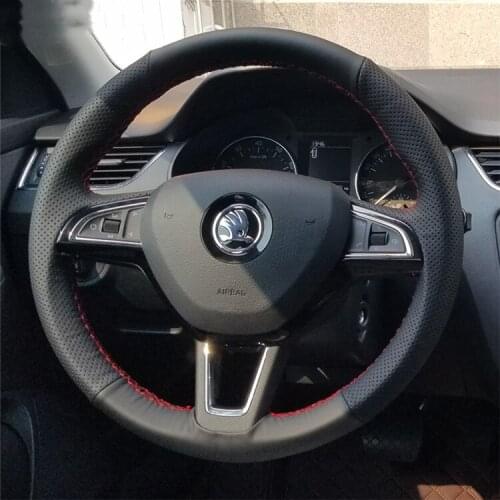 For Skoda New SUPERB Octavia yeti Fabia Superb Rapid Rapid Spaceba DIY custom leather suede interior steering wheel cover
