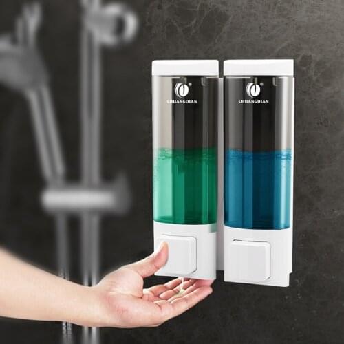 CHUANGDIAN 200ml Double Liquid Soap Dispenser Wall Pump Spray Lotion Drop Liquid Soap Dispenser Home Shampoo Box ABS Shower Room
