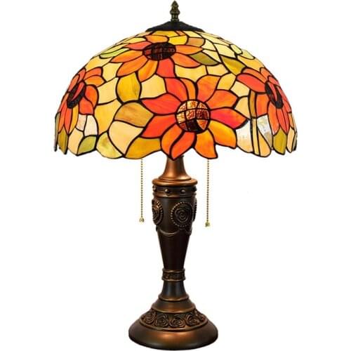 16 inch european sun flower LED hotel bar decorative table lamp Tiffany stained glass bar dining room bedroom bedside desk lamp
