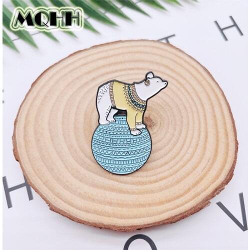 Cartoon Sweet Animal Polar Bear Enamel Pins Round Planet Alloy Brooch Customized Badges Clothes Bags Accessories Women Jewelry
