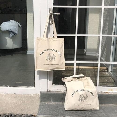 Hylhexyr Cotton Canvas Shoulder Bag Versatile Letter Printing Large Capacity Handbag Student Girl Tote Folding Shopping Bags