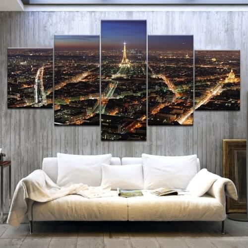 Canvas HD Prints Pictures Wall Art 5 Pieces Beautiful Paris Tower City Night Scene Paintings Posters Home Decor Framework