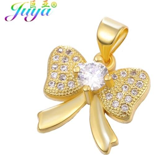 Juya DIY Micro Pave Zircon Bowtie Charm Pendants For Women Girl Christmas Gift Bracelet Necklace Earring Jewelry Necklace Making