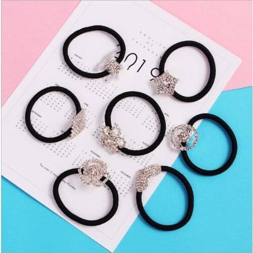 Korean version of diamond rope alloy five-pointed star love rhinestone hair ring simple rubber band jewelry wholesale