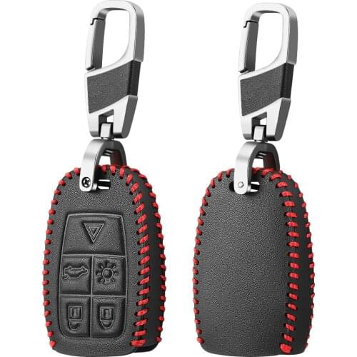 Leather Protective key fob cover case cap skin set for VOLVO C30 C70 S40 V40 V50 2008 2009 2010 2011 Remote 5 buttons keyless
