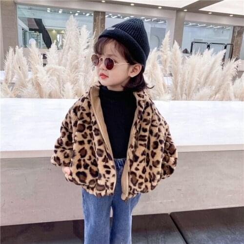 Fashion Baby Girls Winter Outerwear & Coats Leopard Childrens Fur Girls Fur Coat Kids fleece Clothes Fur Coat 1-6 y Girls jacke