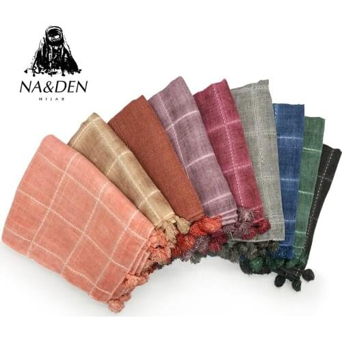 Fashion Muslim hijab solid plain grid viscose women basic scarf/scarves tassels wraps foulard bandana fast shipping 10pcs/lot