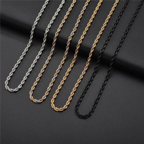 LETAPI New Gold Silver Color Stainless Steel Rope Chain Gold Necklace Statement Punk Vintage Twisted Necklace for Women Men