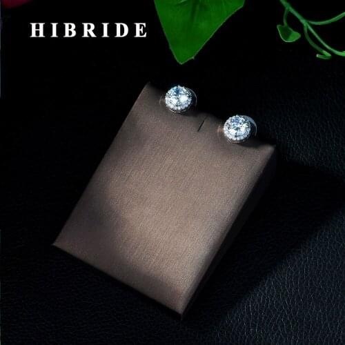 HIBRIDE New Arrival Trendy Double Side Design Natural White Crystal Semi Precious Stone Round Stud Earring For Women E-393