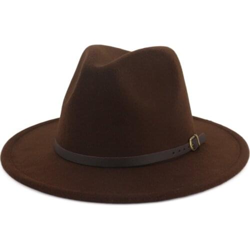 Wholesale Winter Autumn Women Men Wide Brim Fashion Jazz Cap Panama Wool Felt Fedora Hats White Yellow Trilby Floppy Hat