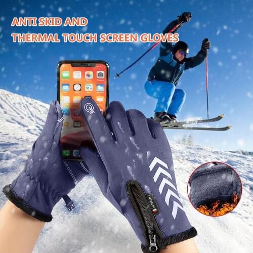 Touch Screen Gloves Mens Winter Plus Velvet Cotton Waterproof Outdoor Non-slip Gloves Full Touch Screen For Outdoor Sports