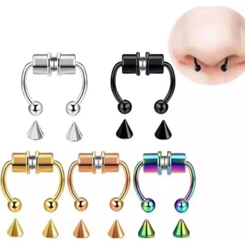 2021 Fake Piercing Nose Ring Alloy Nose Piercing Hoop Septum Rings For Women Body Jewelry Gifts Fashion Magnetic Fake Piercing