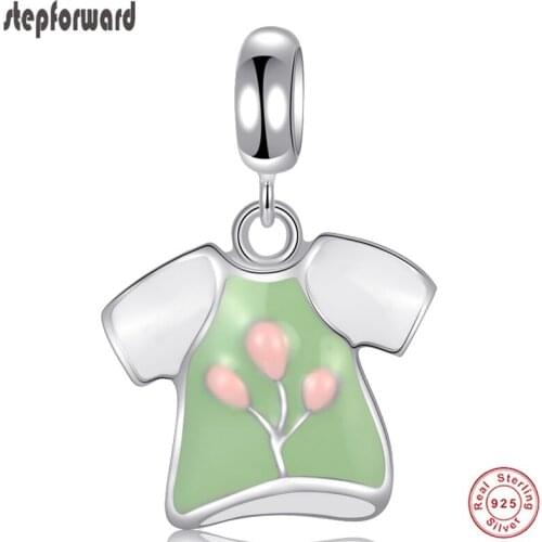 Lovely Top Quality Best Babys Gift Jewelry Green And Purple Enamel 925 Sterling Silver Baby Clothes Hanging Charm Pendant