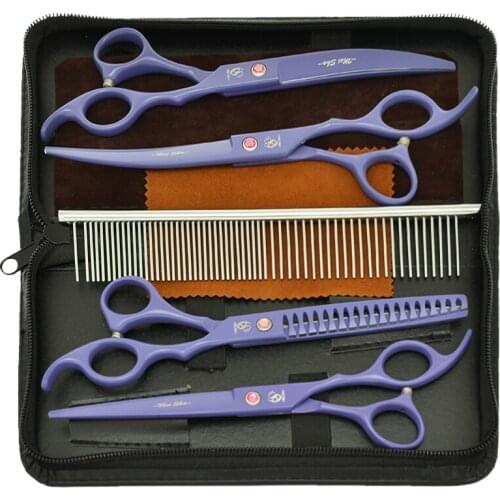 7" Professional Pet Scissors Japan 440C Dog Grooming Shears Animals Curved Cutting Hair Shears 18 Teeth Thinning Tijeras B0039A