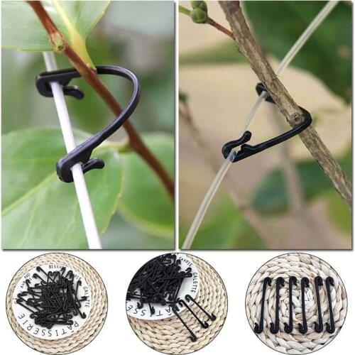 50pcs Black Self-locking Plant Vines Fastener Tied Buckle Hook Vegetable Grafting Clips Agricultural Greenhouse Garden Supply
