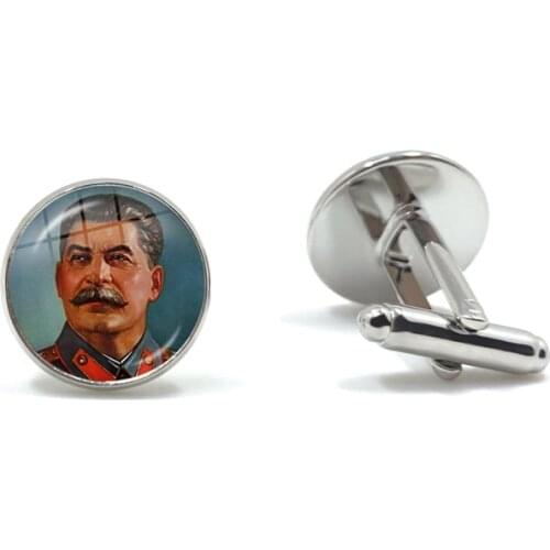 Soviet USSR Stalin Lenin Cuff Button Classic Red Star Hammer Sickle Communism Emblem CCCP Glass Cabochon Cufflinks For Men Shirt