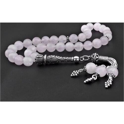 925 Sterling Silver Pink Quartz Natural Stone Tasbih | Rosary | Muslim | Necklace | Bracelet | Jewelry | Hobby | Hand Mader
