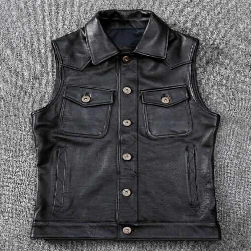 Spring Autumn 2021 Chic Mens cow leather biker Waistcoat High quality Genuine leather Jackets Vest C241