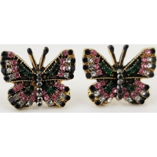 Vintage Colorful Rhinestone Butterfly Stud Earrings Needle Sparkling Bow Knot Ear Jewelry Zircon Women Party Luxury Jewelry