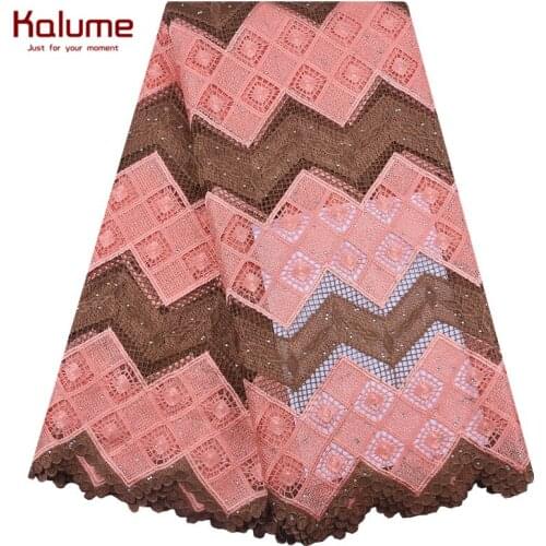 Kalume High Quality African Guipure Cord Lace Fabric Embroidery Water Soluble Cord Lace Stones For Nigerian Wedding Party F2003