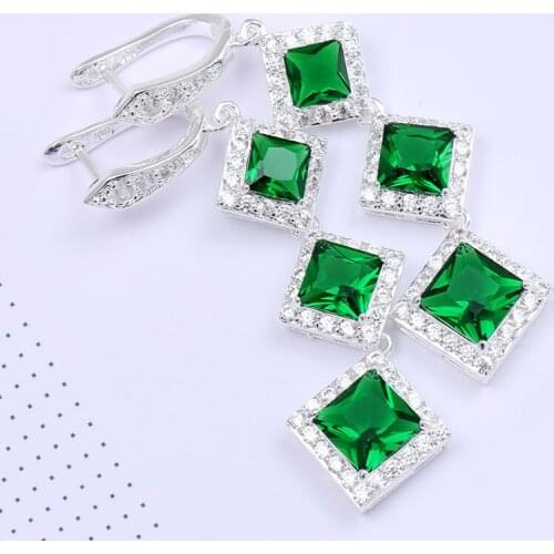 New Fashion Green Zircon Drop Earrings Boho Hanging Dangle Earring For Girl Square Statement Earrings For Women Jewelry D5E154