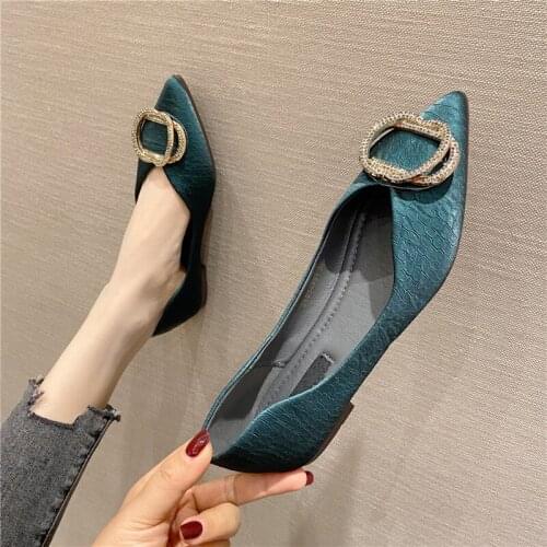 2021Spring New Rhinestones Pointed Toe Shallow Women Shoes Solid Basic Flats Slip-On Casual Loafers Zapatillas Mujer