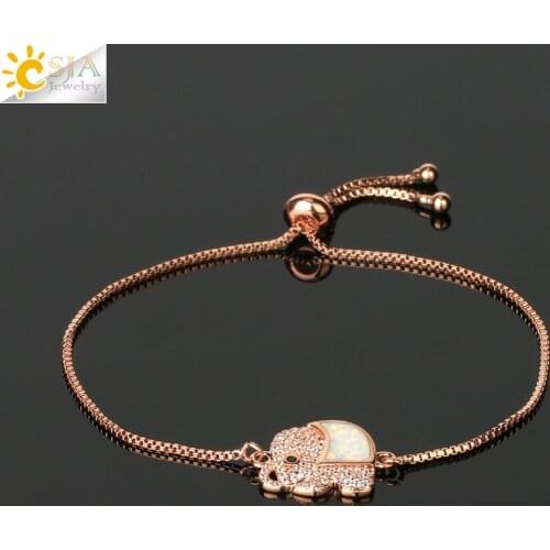 CSJA Rose Gold Color Fire Opal Adjustable Charm Bracelet for Girls Cubic Zirconia Bracelets Evil Eye Fashion Jewelry Gift S794