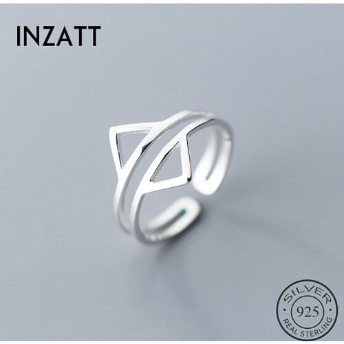 INZATT Real 925 Sterling Silver Geometric Hollow Triangle Opening Ring For Gorgeous Women Party Chic Hiphop Gift Fine Jewelry
