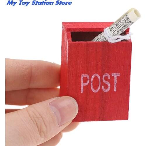 1:12 Dollhouse Miniature Red Retro Mailbox with Newspaper DIY Doll House Accessories