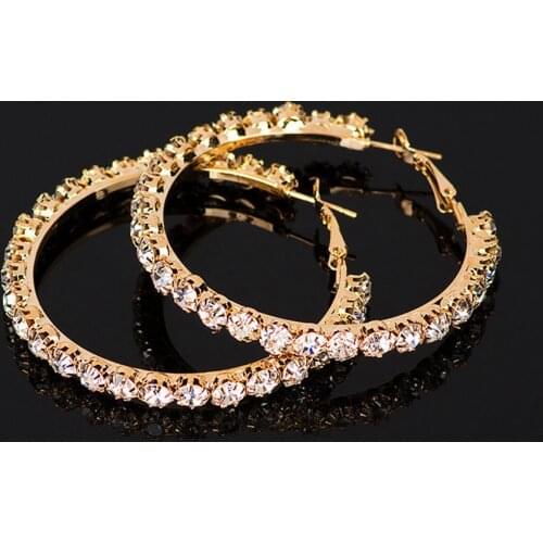 1 Pair Exaggerated Rhinestone Hoop Earrings Luxury Glitter Metal Circle for Women Girls Fashion Personality Earrings