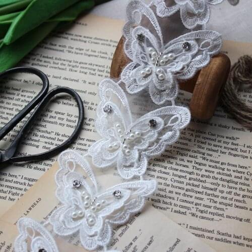 1Yard Exquisite 3D Double Layer Organza Butterfly Beaded Embroidered Lace Trim Accessories DIY Wedding jewelry Materials