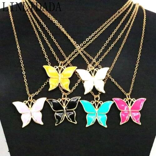 10Pcs New Arrival Gold Plated Colorful Enamel Butterfly Charm Necklace For Women Party Gift