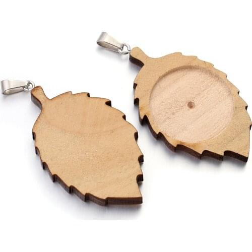 10pcs Lot Fit 25mm Wood Leaf Cabochon Base Blank Wooden Pendant Charm Bezel Trays Diy Jewelry Accessories for Necklace Making