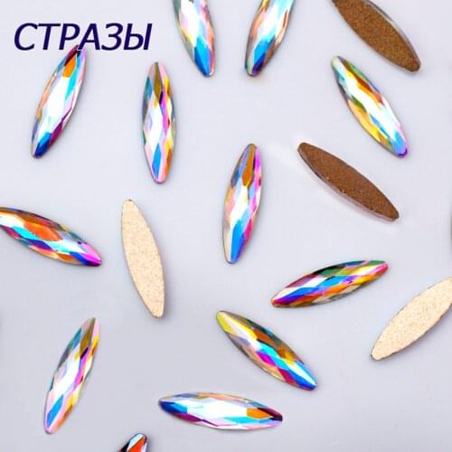 100pcs Navette 3x11mm Crystal AB Non Hotfix Flatback Rhinestones Shiny Diamond For Nails 3D Nail Art Decoration