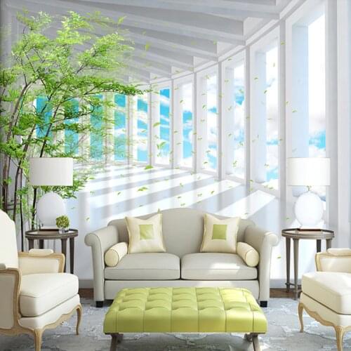 3D Stereoscopic Space Blue Sky Forest Mural Wallpaper Custom Modern Living Room TV Background Wall 3D Effect Photo Wallpaper