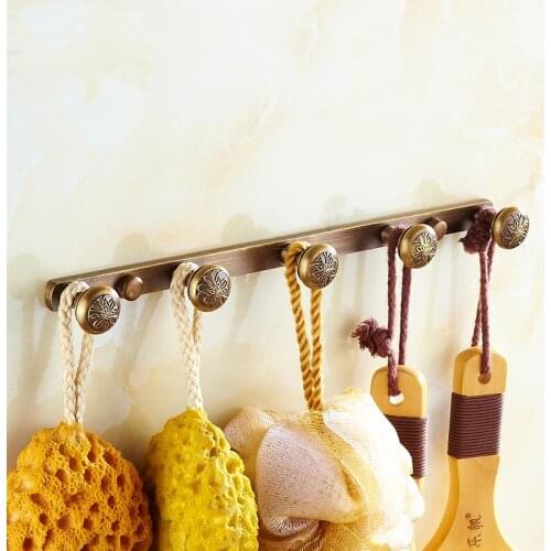 5 robe hooks antique European , Bathroom/kitchen towel robe hooks on the door, Wall mounted brass robe hook hanging clothes rack