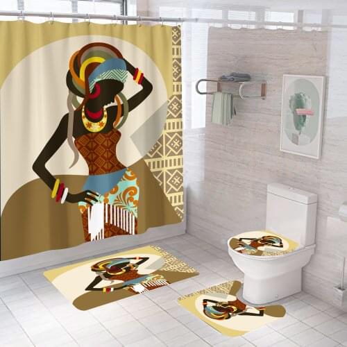 African American Black Girl Fabric Shower Curtain Sets Bathroom With Mat Rug Carpet Bathroom Partition Toilet Home De